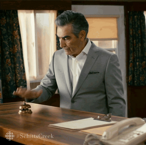 Frustrated Eugene Levy Hitting Service Bell GIF