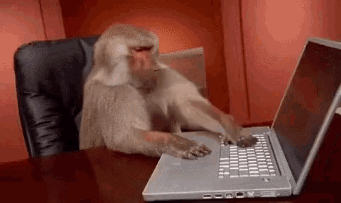 Frustrated Monkey Computer Pushed Away GIF