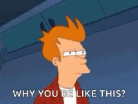 Fry From Futurama Asking Why You Be Like This