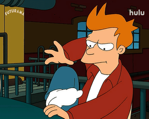 Fry from Futurama in Front of Hulu Sign