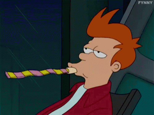 Fry From Futurama Is Blowing A Party Horn . GIF