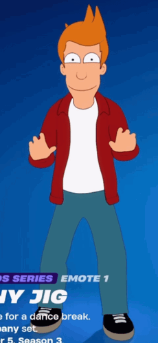 Fry From Futurama Is Wearing A Red Jacket And Blue Jeans GIF