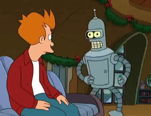 Fry From Futurama Sitting on Couch Talking to Bender