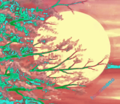 Full Moon Behind Tree With Flowers