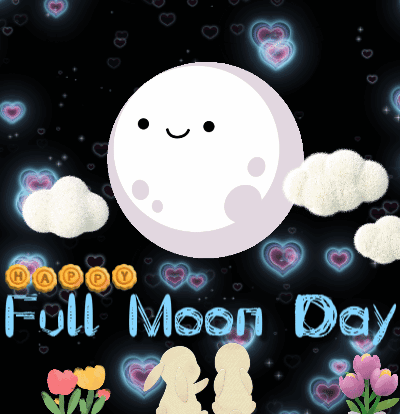 Full Moon Day Greeting Card With Rabbits GIF