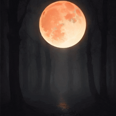 Full Moon in Dark Forest With Silhouetted Trees