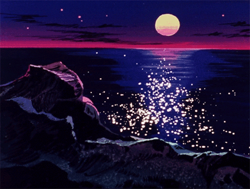 Full Moon Over Ocean at Night