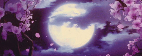 Full Moon Surrounded By Purple Flowers GIF