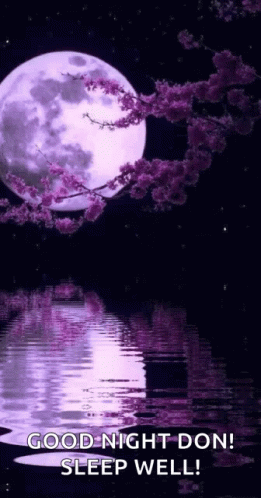 Full Moon With Purple Flowers Reflected in Water