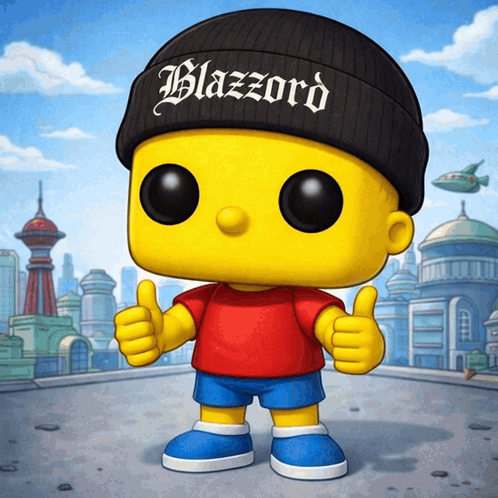 Funko Pop Bart Simpson Wearing Black Beanie Saying Blazzard GIF