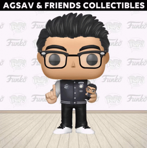 Funko Pop Man With Glasses Holding Smaller Funko Pop GIF