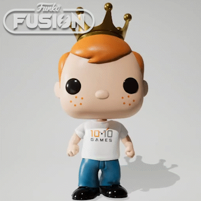 Funko Pop Wearing Crown And 10:10 Games Shirt GIF