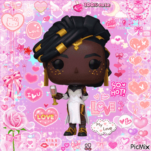 Funko Pop Woman Holding Wine Glass With Hearts GIF