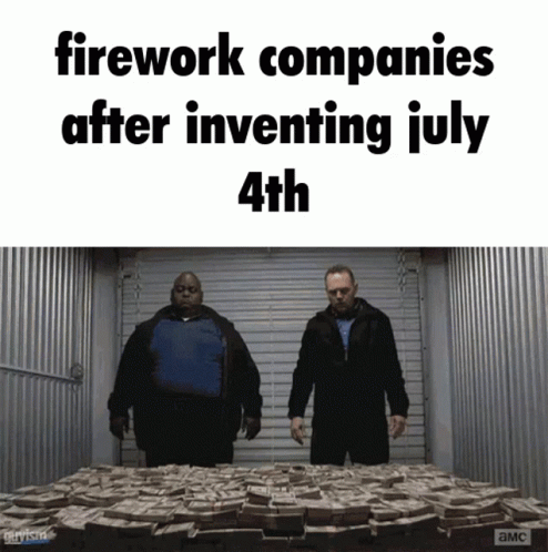 Funny 4th Lying In Money Fireworks Meme GIF
