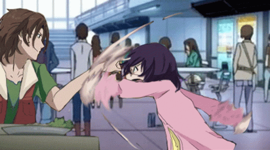 Funny Anime Fights Mocking The Girl GIF