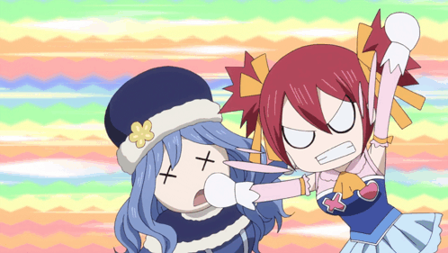 Funny Anime Juvia Lockser Chibi Fighting GIF