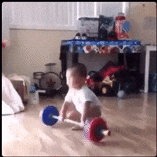 Funny Baby Lifting Throwing Barbell GIF