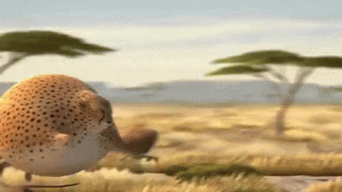 Funny Cartoon Fat Cheetah Hunting Antelope GIF