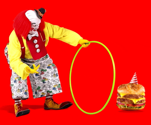 Funny Circus Clown Jumping Burger GIF