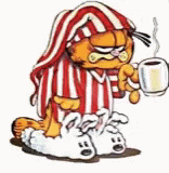 Funny Garfield Holding Coffee GIF