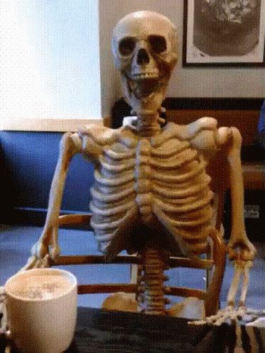Funny Coffee Skeleton Head Spinning GIF