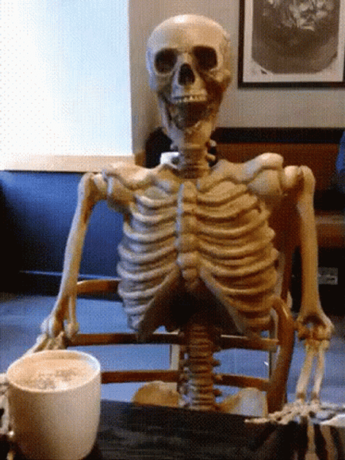 Funny Coffee Skeleton Head Spinning GIF