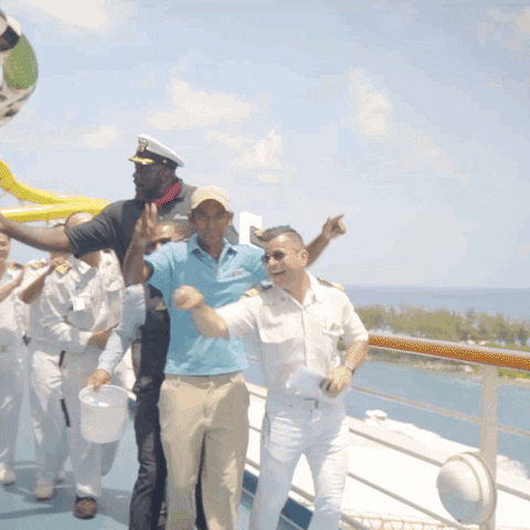 Funny Cruise Shaq With Ship Crew GIF