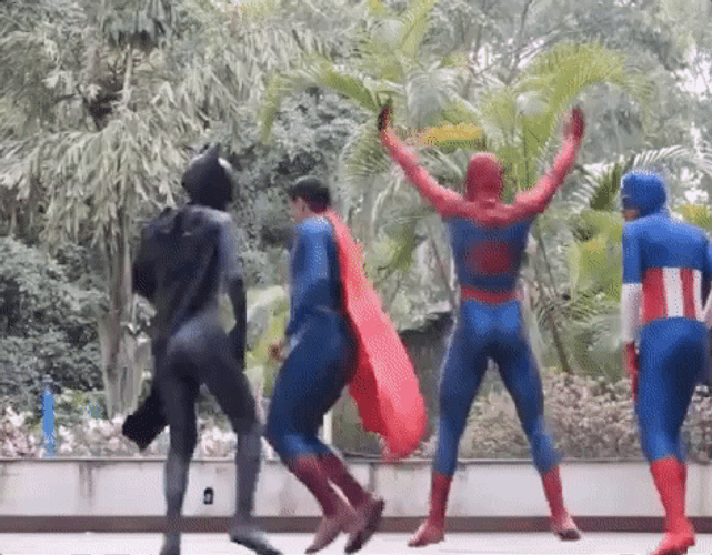 Funny Dancing Superheroes GIF
