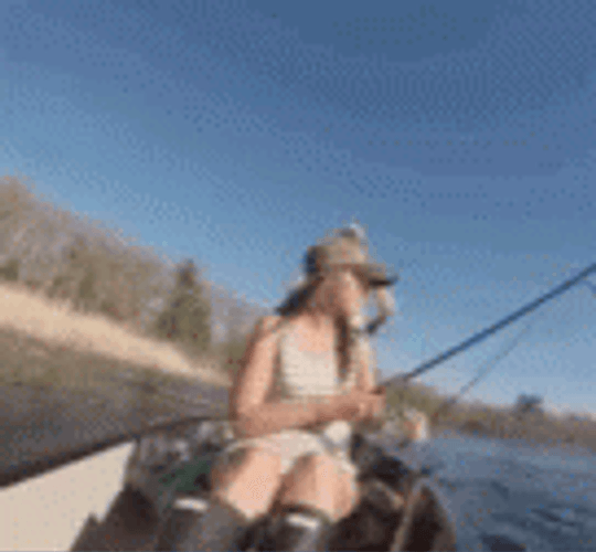 Funny Fishing Girl Hit In The Head GIF