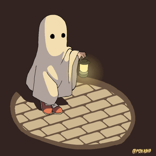 Funny Ghost Walking With Lamp On Animation GIF