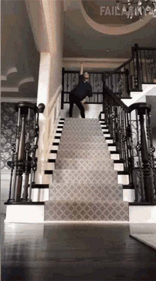 Funny Girl Trying To Dance Falling Down Stairs GIF