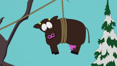 Funny Googly Eyed Cow Hanging GIF