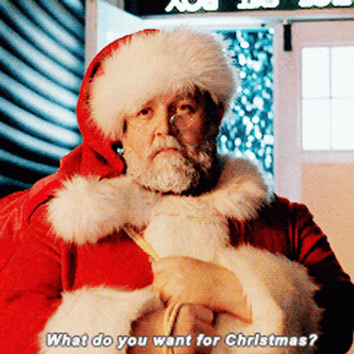 Funny Grumpy Santa Asking For Wishes GIF