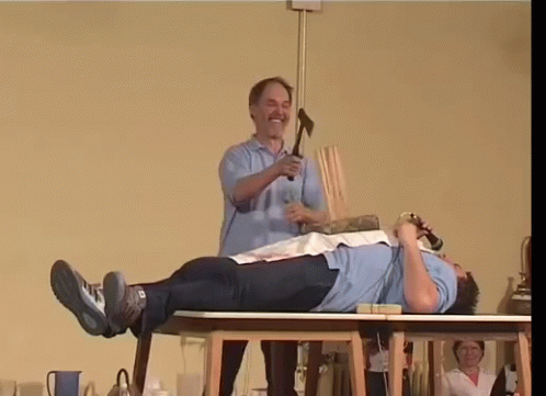 Funny Guy Axe Chop On Wood GIF