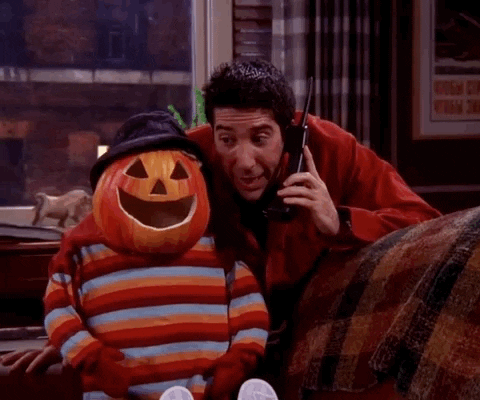 Funny Halloween Ross Geller Calling Pumpkin GIF