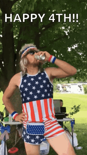 Funny Happy 4th Man Wearing American Flag GIF