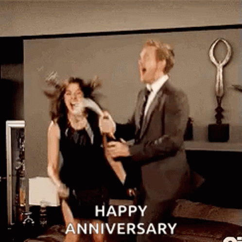 Funny Happy Anniversary Couple Jumping In Joy GIF
