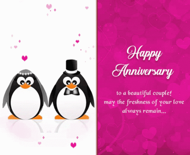 Funny Happy Anniversary Card With Penguin Couple GIF