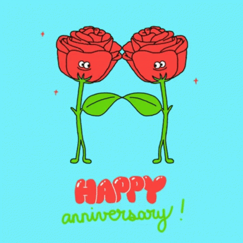 Funny Happy Anniversary Cartoon Roses GIF