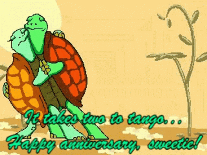 Funny Happy Anniversary Cartoon Turtle Dancing GIF