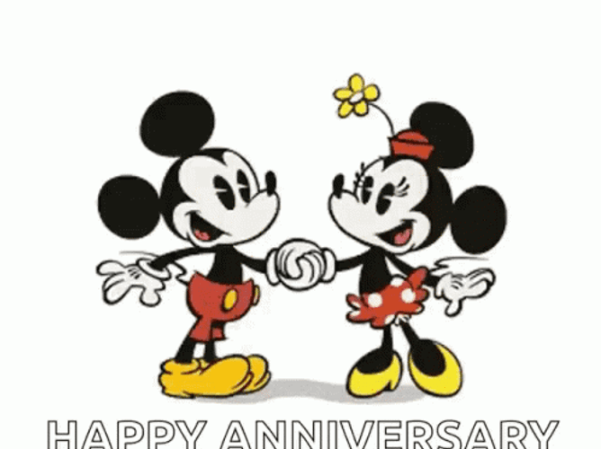 Funny Happy Anniversary Mickey And Minnie Kissing GIF