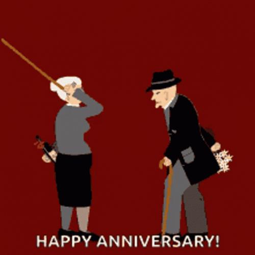 Funny Happy Anniversary Old Couple Fighting GIF