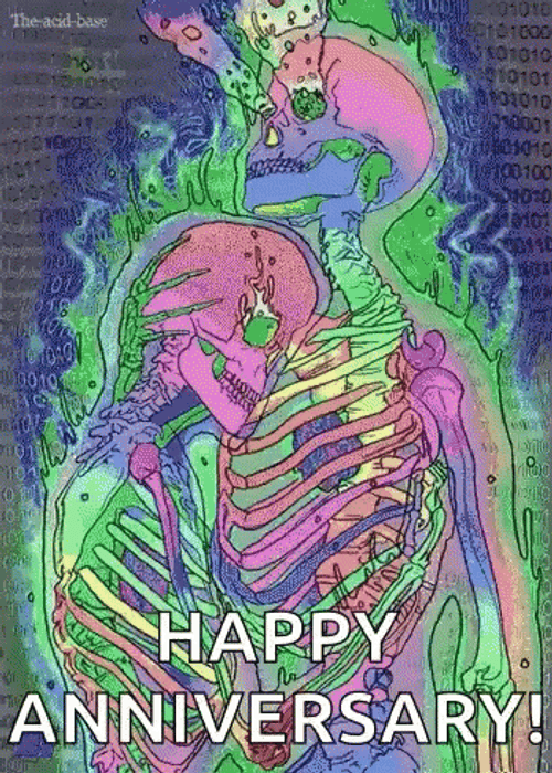 Funny Happy Anniversary Trippy Love Skeleton GIF