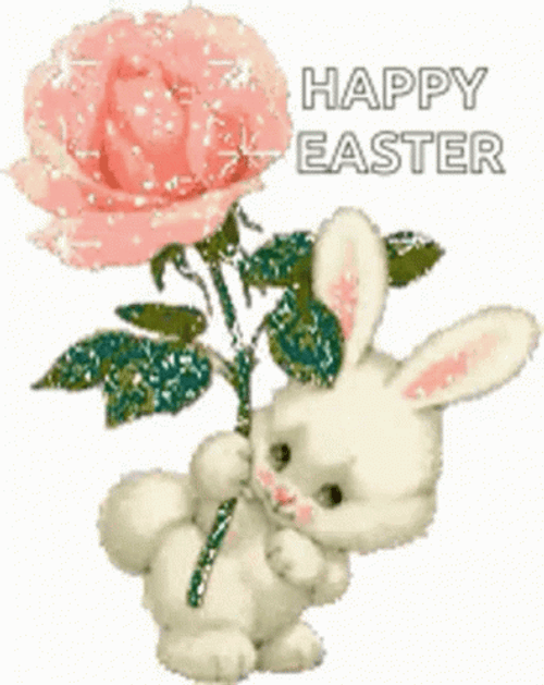 Funny Happy Easter Bunny With Rose GIF