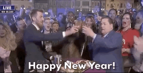 Funny Happy New Year Cheers Live Broadcast GIF