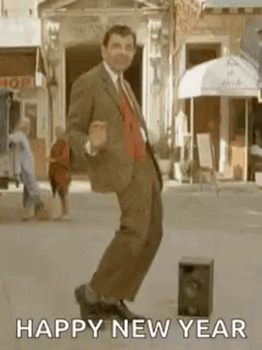 Funny Happy New Year Mister Bean Dance GIF