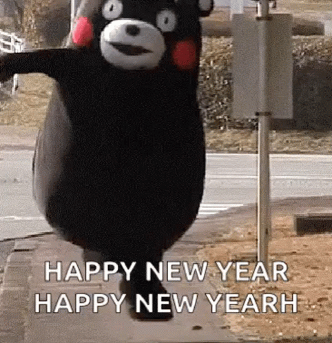 Funny Happy New Year Skipping Bear GIF