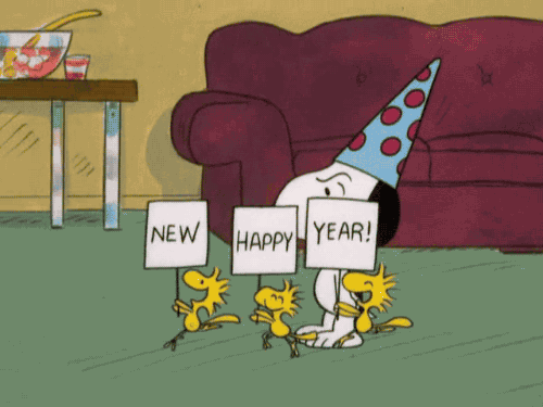 Funny Happy New Year Snoopy Surprise GIF
