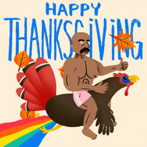 Funny Happy Thanksgiving Flying With Turkey GIF