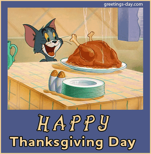 Funny Happy Thanksgiving Tom Cat GIF